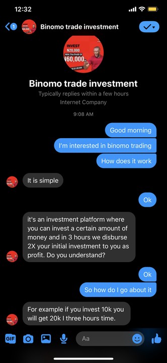 binomo investment scam facebook