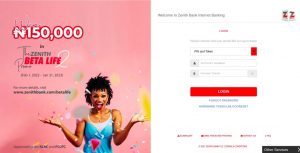 zenith bank inernet banking page
